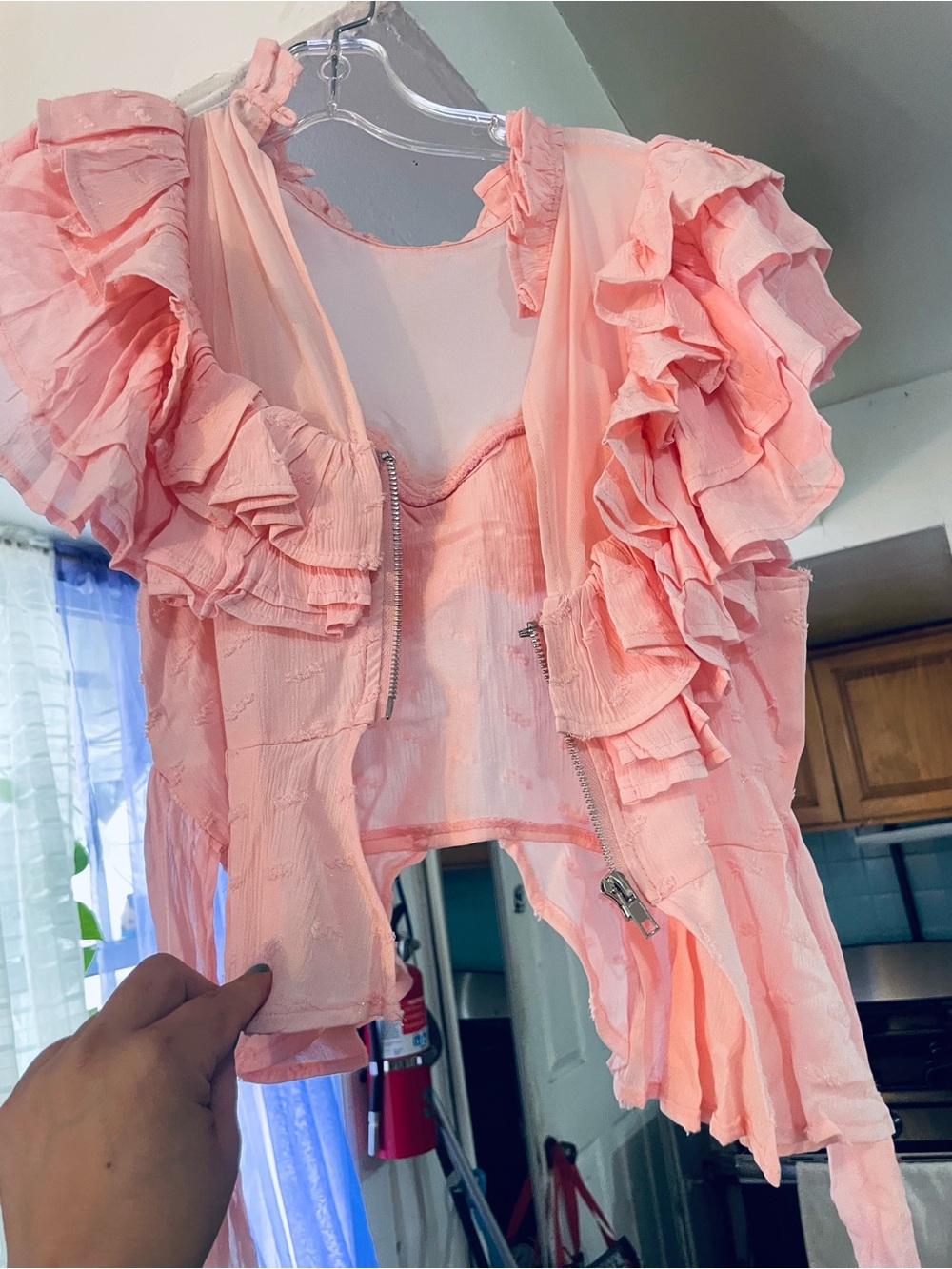 Sheer Pink Ruffled Blouse - Picture 2 of 3